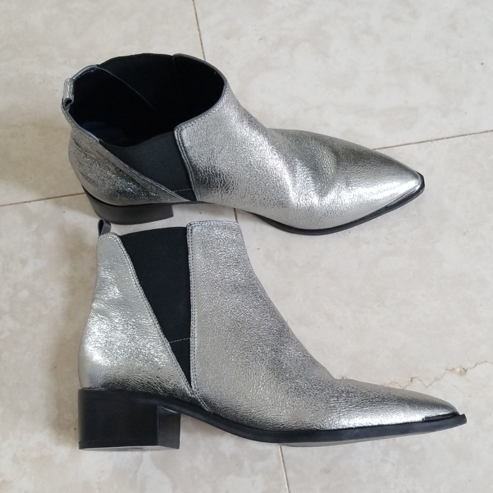 Marc Fisher Silver Metallic Pointed-Toe Chelsea Booties